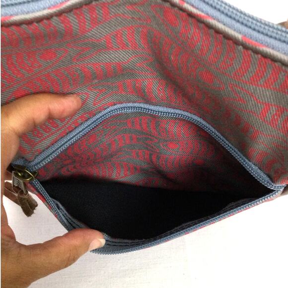 Adriana Fish Zippered Gray Red Screen Printed Fabric Crossbody - Picture 4 of 10